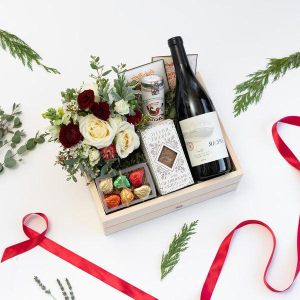 Holiday Wine + Flowers Gift Box